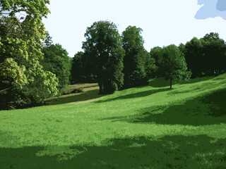 Fototapeta na wymiar illustration landscape green forest and meadow