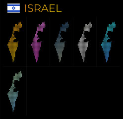 Israel dotted map set. Map of Israel in dotted style. Borders of the country filled with beautiful smooth gradient circles. Appealing vector illustration.