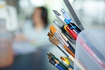 all kinds of office tools in a box