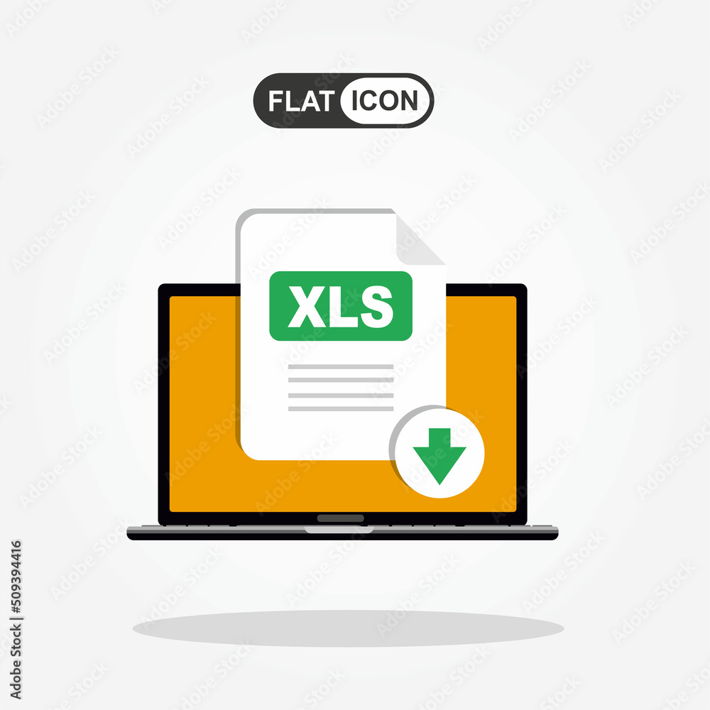 Poster download xls button on laptop screen. downloading document concept. file with xls label and down arr