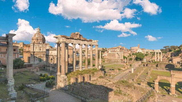 Rome Italy time lapse 4K, city skyline timelapse at Roman Forum