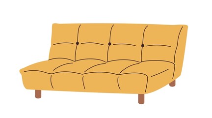 Mid-century retro sofa bed design. Trendy armless couch for living room interior. Stylish modern cozy soft lounge furniture of 50s. Colored flat vector illustration isolated on white background