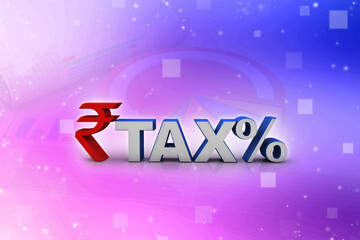 Rupee currency with tax percentage .3D rendering illustration
