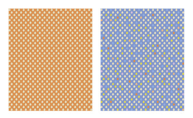 Vector collection of two abstract seamless patterns with polka dot ornament. Isolated on white background.