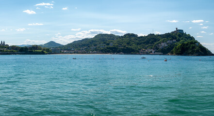 View on La Concha sandy beach in San Sebastian or Donostia city, touristic destination in Basque Country, north of Spain