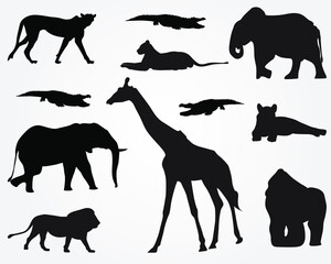 Set of a black African Animal silhouette