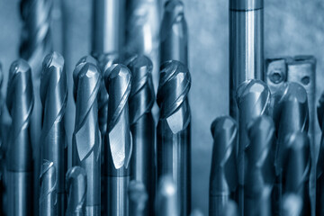 Close-up scene the used solid  carbide endmill tools for CNC milling  machine.