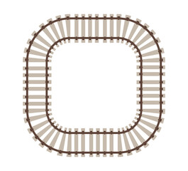 Realistic train track railroad contour in a square, vector illustration