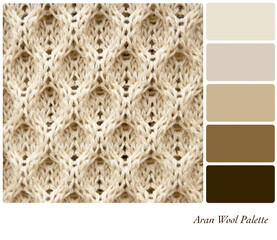 Aran wool knitting in a colour palette with complimentary colour swatches