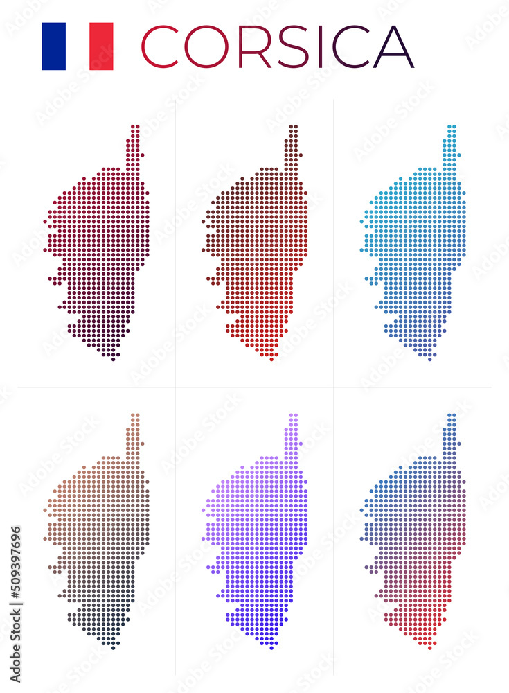 Aufkleber corsica dotted map set. map of corsica in dotted style. borders of the island filled with beautiful 