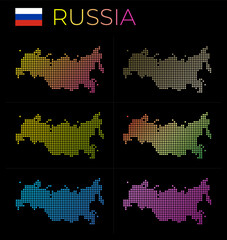 Russia dotted map set. Map of Russia in dotted style. Borders of the country filled with beautiful smooth gradient circles. Vibrant vector illustration.
