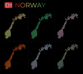 Norway dotted map set. Map of Norway in dotted style. Borders of the country filled with beautiful smooth gradient circles. Cool vector illustration.