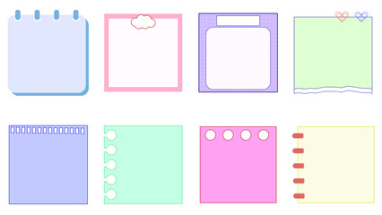 set of blank cute pastel paper templates printable striped note, planner, journal, reminder, notes, checklist, memo, writing pad. cute, simple, and printable