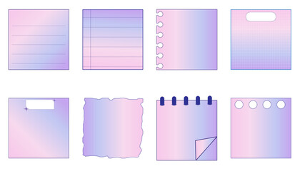 set of the cute colorful gradient planner, notepad, memo, grid paper, sticky note, reminder, and journal. cute, simple, and printable
