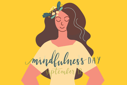 Mindfulness Day September 12 hand written lettering illustration postcard template