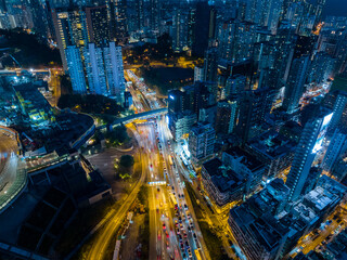 Fototapeta na wymiar Aerial view of Hong Kong city at night