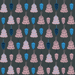 christmas background christmas tree decorations and cones vector seamless pattern