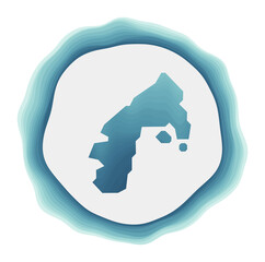 Water Island logo. Badge of the island. Layered circular sign around Water Island border shape. Amazing vector illustration.