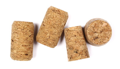 New wine corks isolated on white, top view