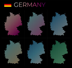 Fototapeta na wymiar Germany dotted map set. Map of Germany in dotted style. Borders of the country filled with beautiful smooth gradient circles. Neat vector illustration.
