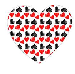 Heart filled with hearts pattern, red and black.