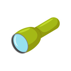 Tourist Electric flashlight. Touristic equipment for hiking, camping and tourism. Lighting device. Vector illustration isolated on white background 