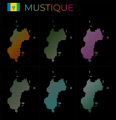 Mustique dotted map set. Map of Mustique in dotted style. Borders of the island filled with beautiful smooth gradient circles. Superb vector illustration.