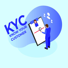 KYC or know your customer with business verifying the identity of its clients isometric 3d vector illustration concept for banner, website, illustration, landing page, flyer, etc.