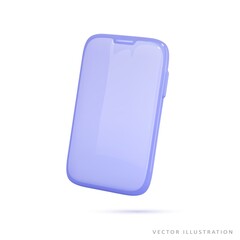 3d render cartoon smart phone icon. Minimalist smartphone mockup with screen isolated. Realistic vector illustration.