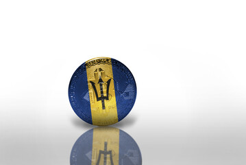bitcoin with the national flag of barbados on the white background. bitcoin mining concept.