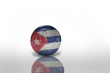 bitcoin with the national flag of cuba on the white background. bitcoin mining concept.