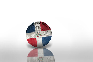 bitcoin with the national flag of dominican republic on the white background. bitcoin mining concept.