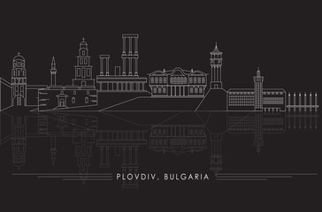 Obraz premium Outline Skyline panorama of city of Plovdiv, Bulgaria - vector illustration