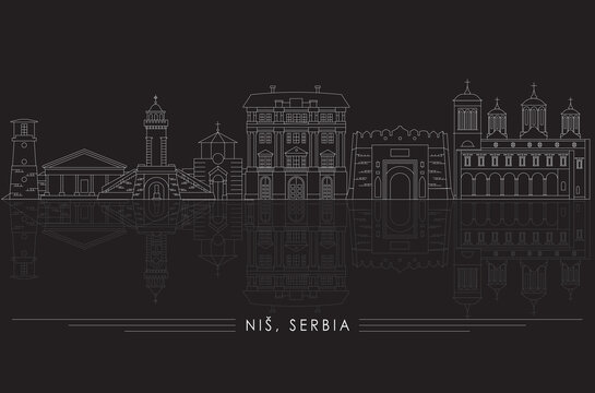 Outline Skyline panorama of City of Nis, Serbia - vector illustration