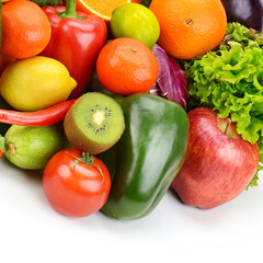 Naklejka na ściany i meble Composition of fresh fruits and vegetables isolated on white background.