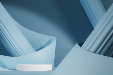 3d rendering empty cylinder podium on light blue background. Abstract scene for product display.