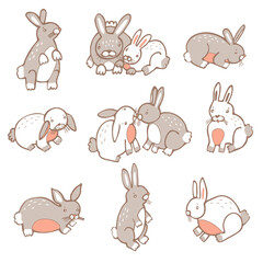 Cute easter rabbit vector illustrations set