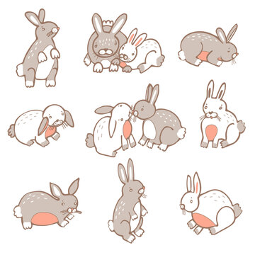 Cute easter rabbit vector illustrations set
