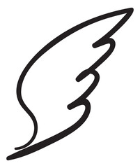 Angel wing sketch. Black ink line drawing