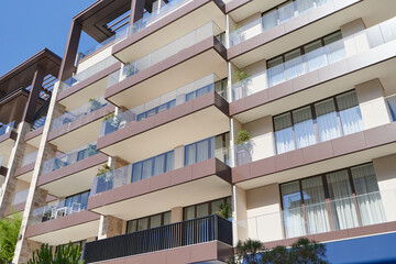 Luxury apartment building with glass balconies