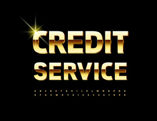 Vector business sign Credit Service with Luxury Alphabet Letters and Numbers set. Gold elegant Font