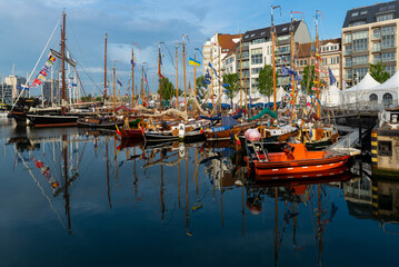 Sailing ships and boats in yacht harbor for Ostend at Anchor boat festival, Oostende, Belgium.