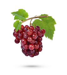 Fresh red grape with leaves isolated on white background
