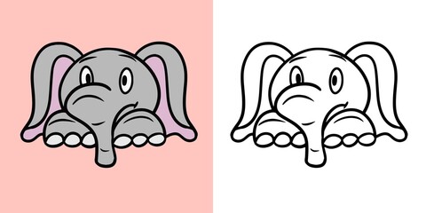 A set of cute illustrations for coloring books, an elephant in a cartoon style, vector