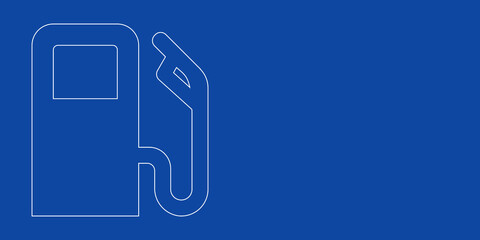 Fototapeta premium A large white outline gas station symbol on the left. Designed as thin white lines. Vector illustration on blue background