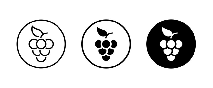 Grape Icon Food Fruits, bunches of grapes icons editable stroke, flat design style isolated on white