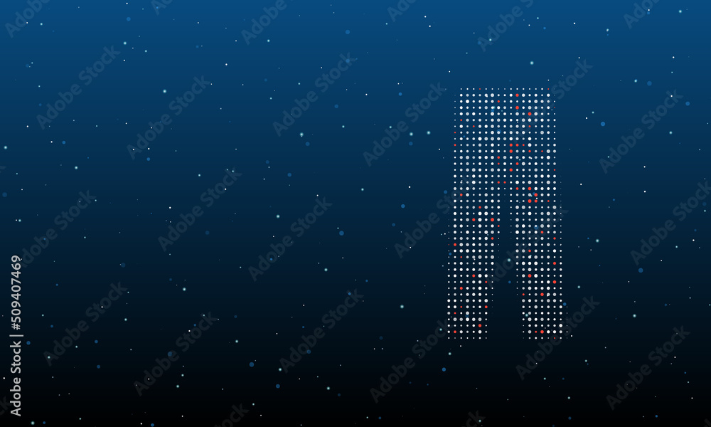 Poster on the right is the pants symbol filled with white dots. background pattern from dots and circles of