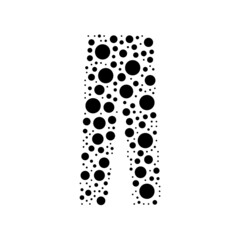 A large pants symbol in the center made in pointillism style. The center symbol is filled with black circles of various sizes. Vector illustration on white background