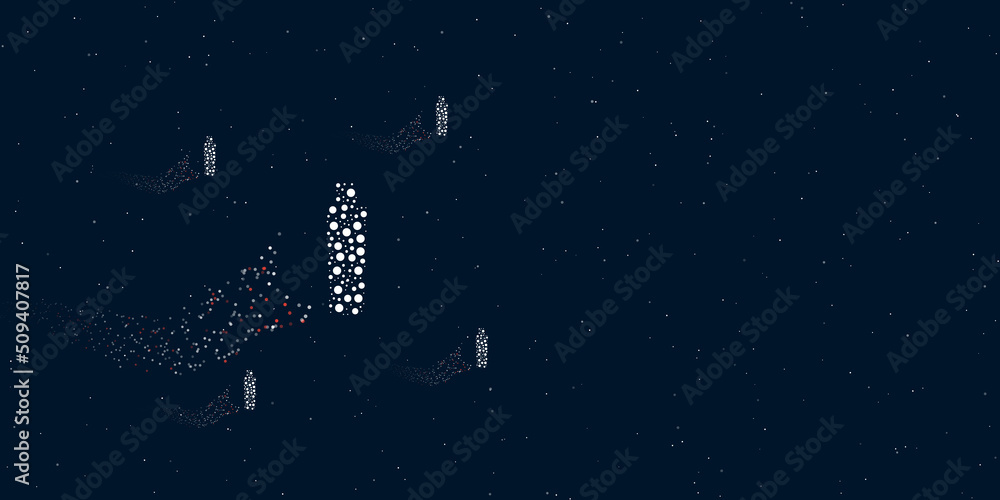 Poster a shampoo symbol filled with dots flies through the stars leaving a trail behind. four small symbols