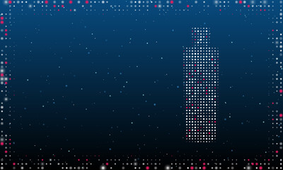 On the right is the shampoo symbol filled with white dots. Pointillism style. Abstract futuristic frame of dots and circles. Some dots is pink. Vector illustration on blue background with stars